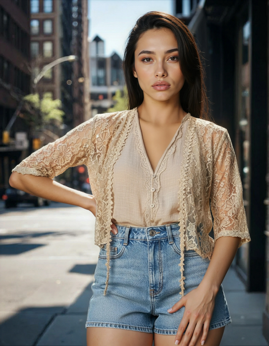 Unexpectedly You Golden Hour – Lace Boho Cardigan Top